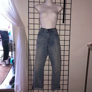 High waisted medium wash denim jeans